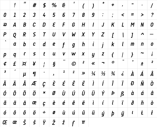 AUdimat Bold Italic Character Map AUdimat Bold Italic Character Map