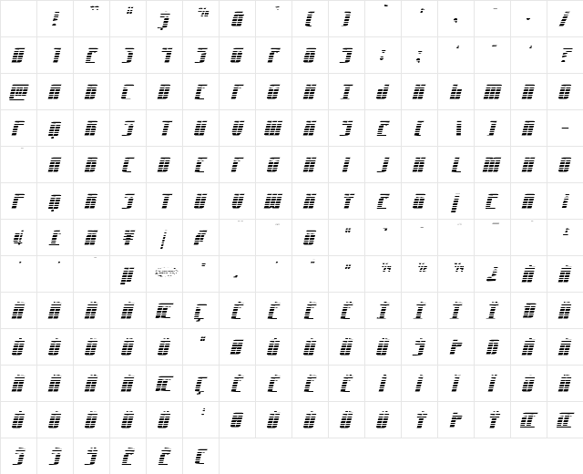 Xeno-Seeker Gradient Italic Regular Character Map