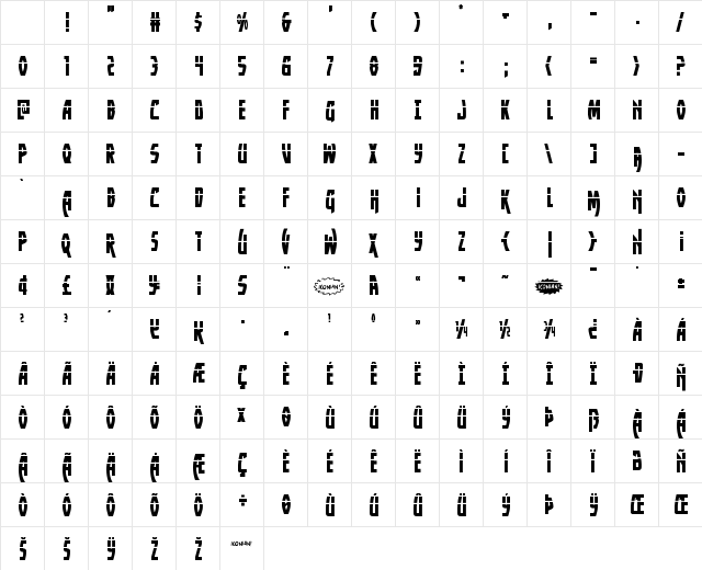 Yankee Clipper Laser Regular Character Map