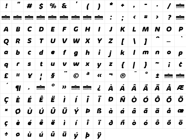 Kabrio Soft ExtraBold Italic Character Map Kabrio Soft ExtraBold Italic Character Map