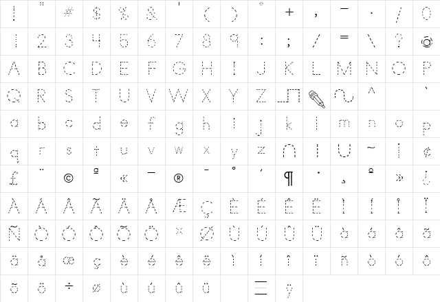 AbcPrintDotted Regular Character Map