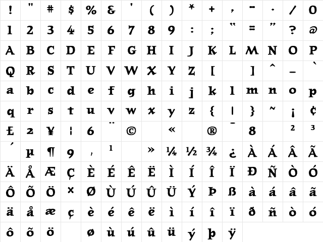 Journal Bold Character Map