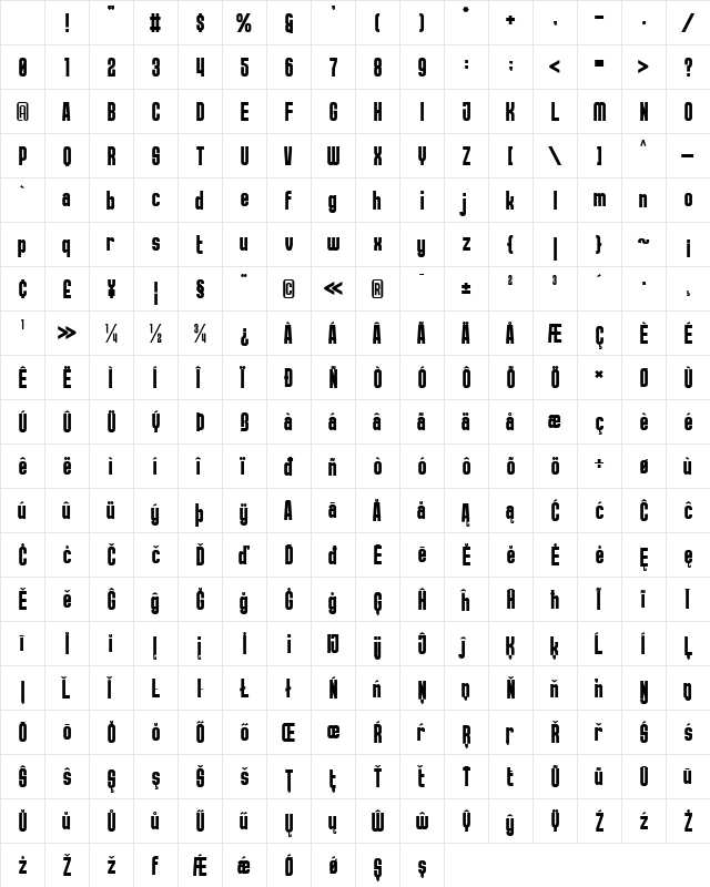 GR NORCH Regular Character Map GR NORCH Regular Character Map