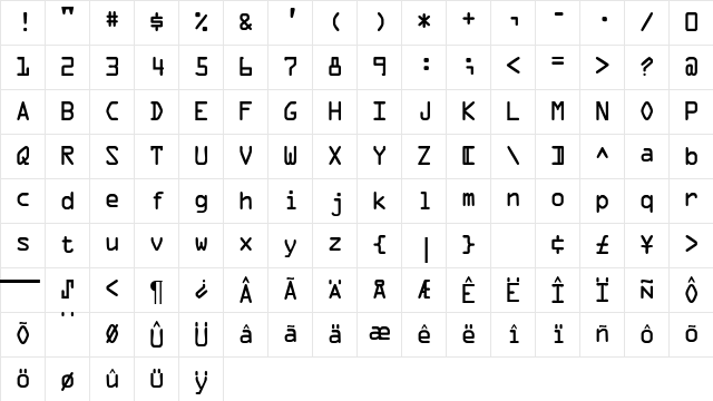 OpticalADB Normal Character Map
