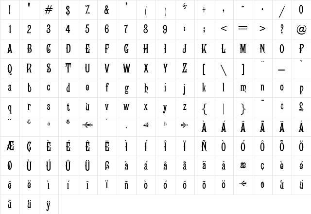 OPTICampanile Regular Character Map