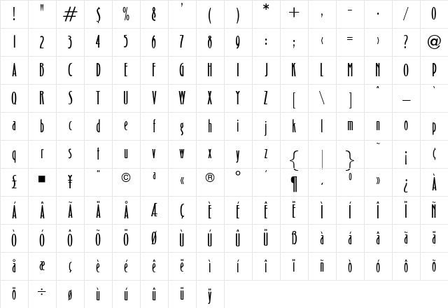 OPTICarling Regular Character Map