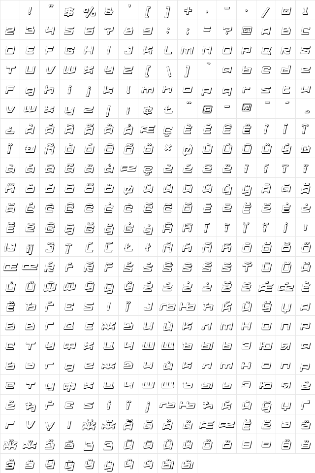 Logofontik 4F Extruded Italic Character Map Logofontik 4F Extruded Italic Character Map