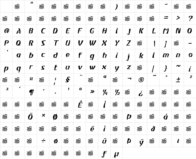 Atiku Slant Regular Character Map Atiku Slant Regular Character Map