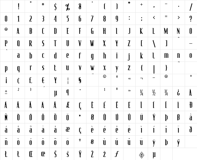 Pacific Serif Bold Character Map