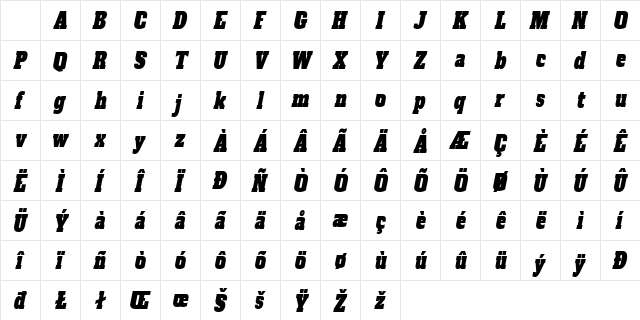 MREYBOLL MREYBOLL Slab Slant Regular Character Map