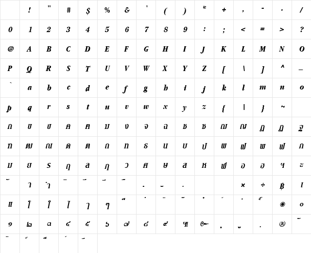 PSL-Siara Bold Italic Character Map PSL-Siara Bold Italic Character Map