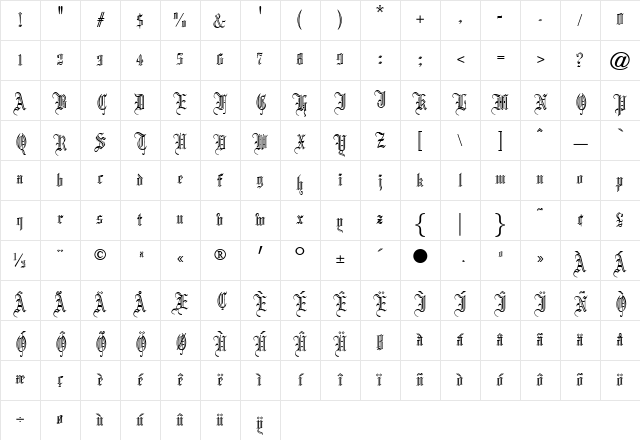 OPTILeonTextC Regular Character Map OPTILeonTextC Regular Character Map