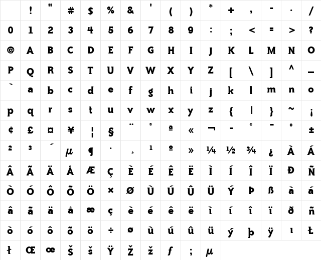 Bailey Quad ITC Bold Character Map Bailey Quad ITC Bold Character Map