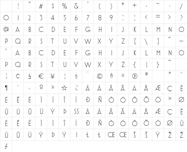 MostraOneLight Regular Character Map MostraOneLight Regular Character Map