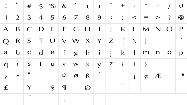 Optima-Thin Wd Regular Character Map Optima-Thin Wd Regular Character Map