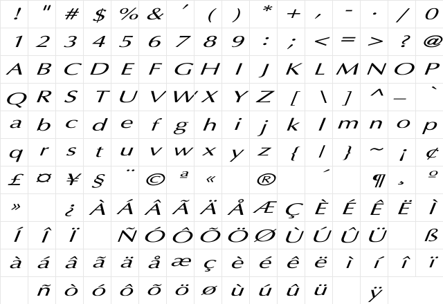 Optima Italic Ex Italic Italic Character Map