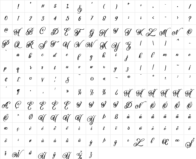 Beautiful Lovina Regular Character Map