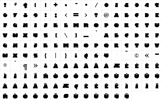 Frenchy RR Regular Character Map Frenchy RR Regular Character Map