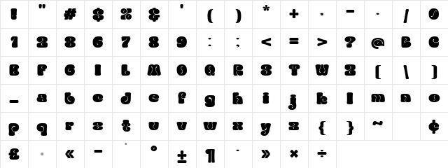 Bubble Brown Regular Character Map