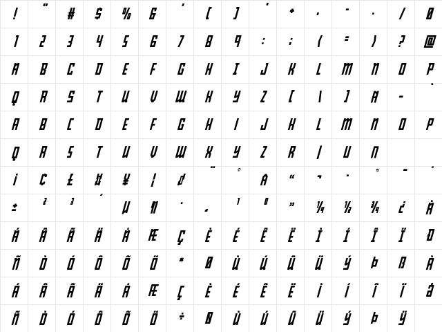 Young Patriot Italic Italic Character Map