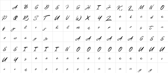Kalvise Brushy Regular Character Map Kalvise Brushy Regular Character Map