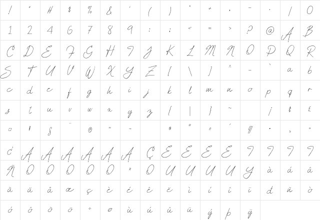 Andrea Script Thin Character Map