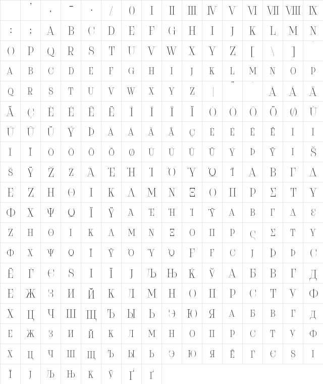 Serifiqo 4F Free Capitals Character Map