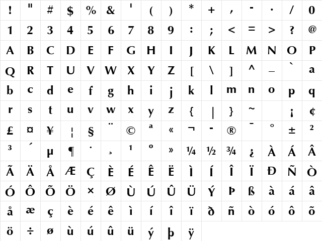 Optima LT Std Bold Character Map
