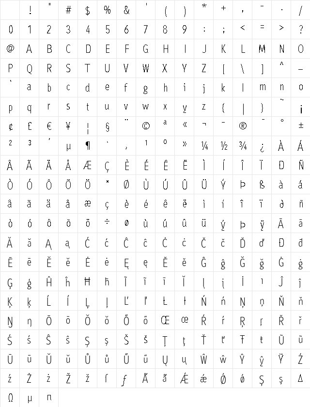 Ayumi Pro Light Character Map Ayumi Pro Light Character Map
