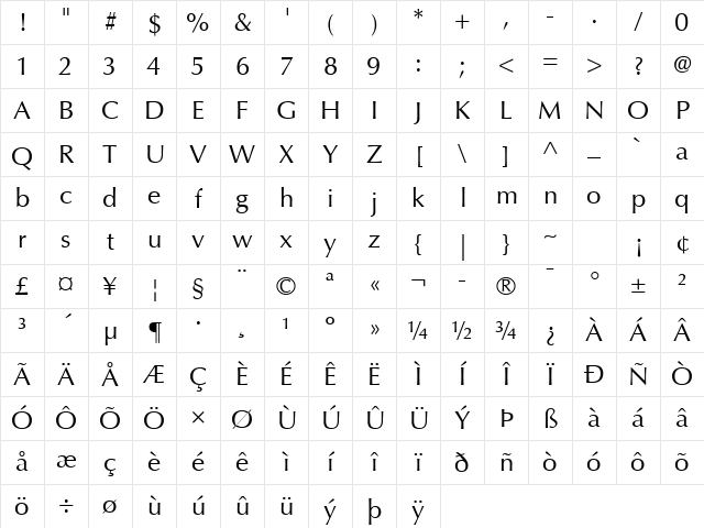 Optima LT Std Regular Character Map Optima LT Std Regular Character Map