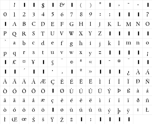 Whitenights LT Std Titling Regular Character Map Whitenights LT Std Titling Regular Character Map