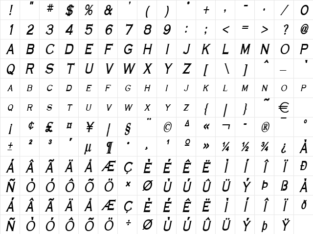 CobaltThin BoldItalic Character Map CobaltThin BoldItalic Character Map