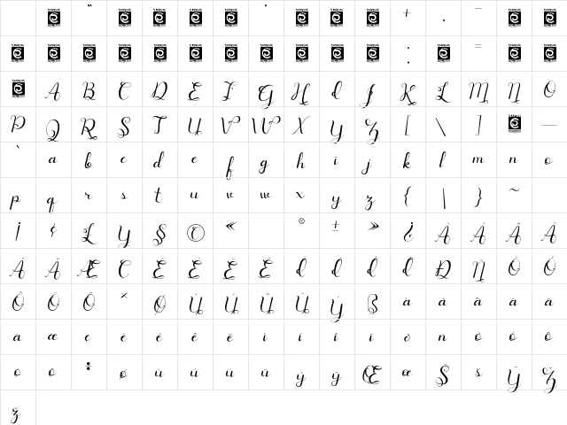 Vanetta Regular Character Map Vanetta Regular Character Map
