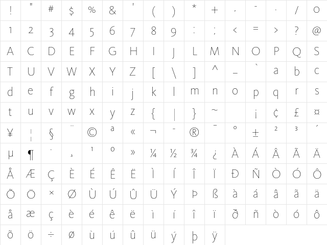 KievitOT-Thin Regular Character Map KievitOT-Thin Regular Character Map