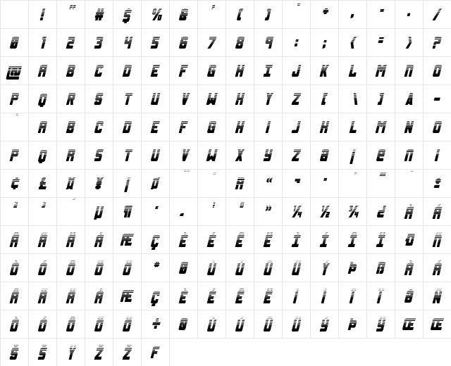 Urban Defender Halftone Italic Character Map Urban Defender Halftone Italic Character Map