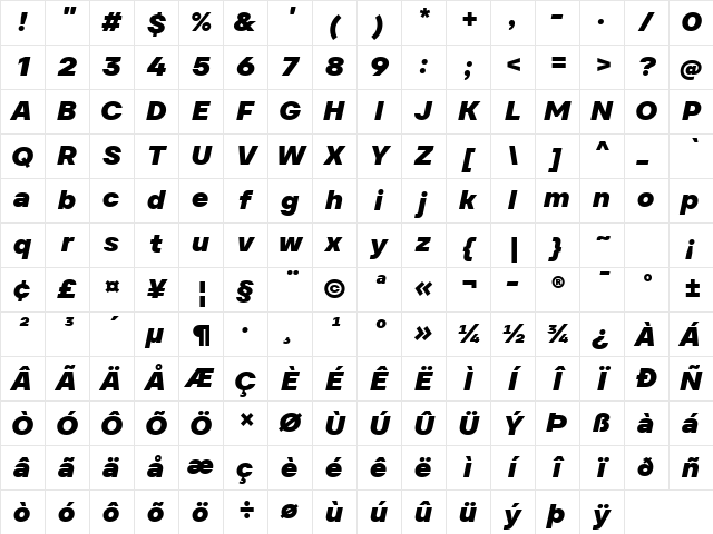 TT Firs Text Trial Black Italic Character Map