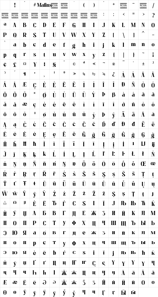 Mafins Personal Use Regular Character Map Mafins Personal Use Regular Character Map