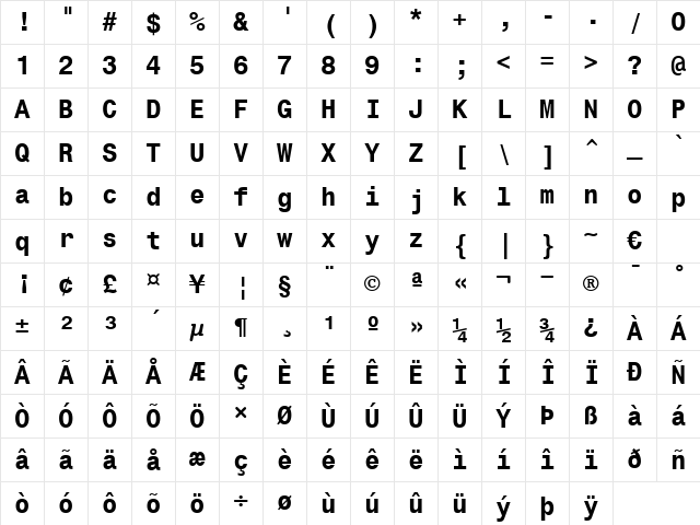 SAS Monospace Bold Regular Character Map