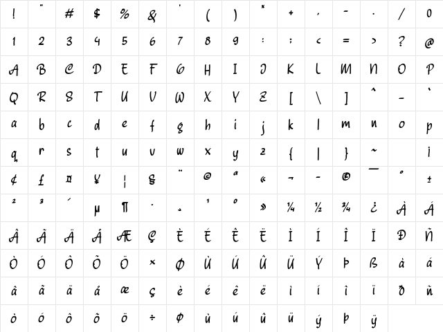 Beckhand Regular Character Map Beckhand Regular Character Map