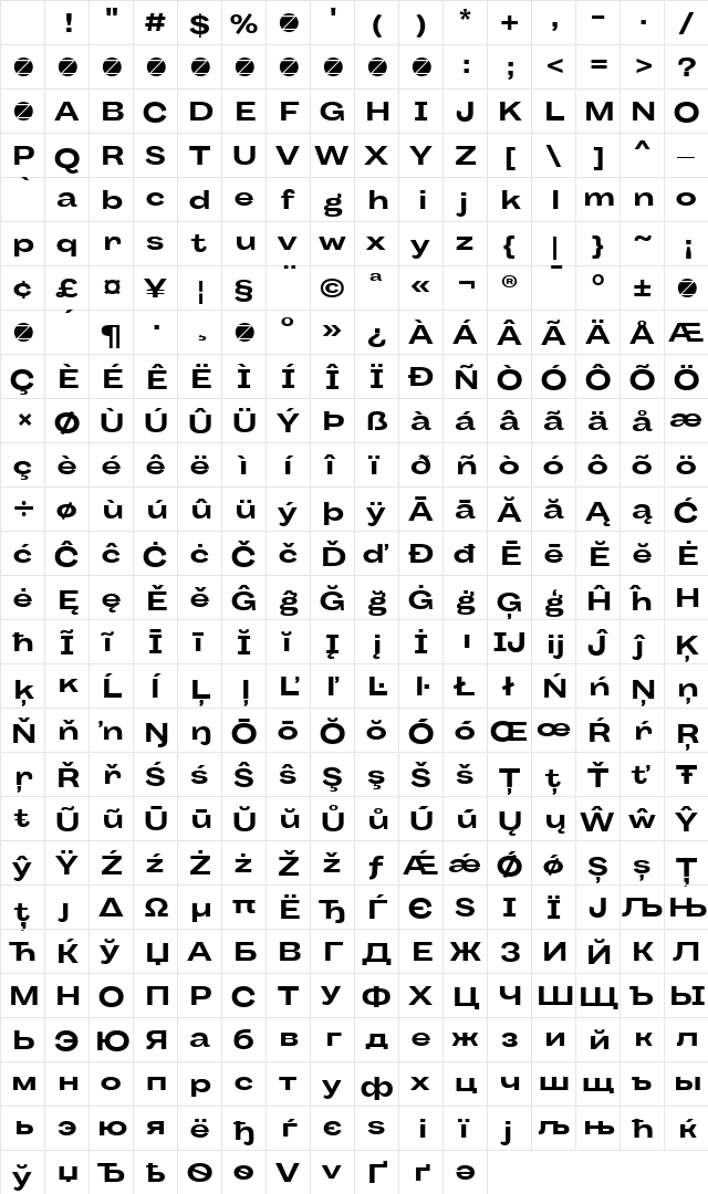 Body Grotesque Large Trial Bold Character Map Body Grotesque Large Trial Bold Character Map