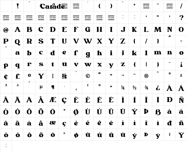 Carade Personal Use Regular Character Map Carade Personal Use Regular Character Map