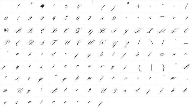 OPTIYale Regular Character Map OPTIYale Regular Character Map