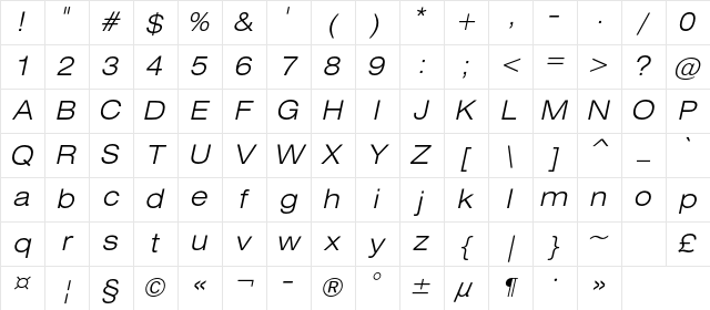 HeliosExtLightC Italic Character Map HeliosExtLightC Italic Character Map