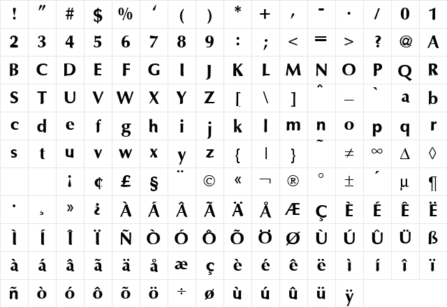 OpusTwo Bold Character Map