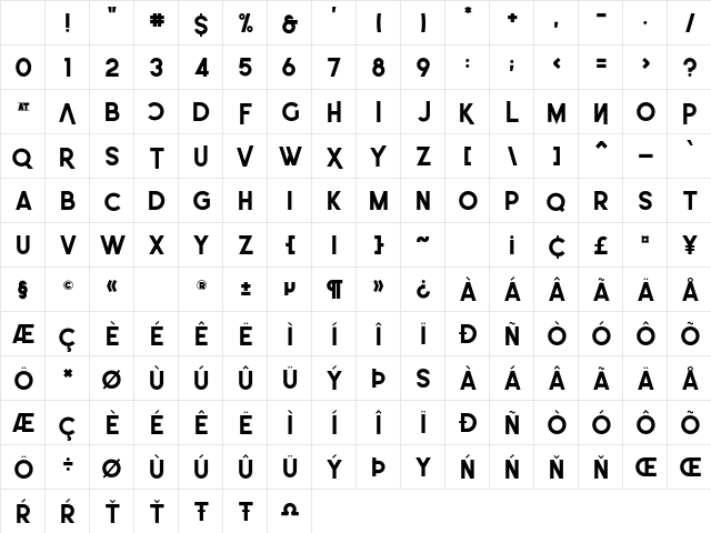 LEonardo-Demo Bold Character Map LEonardo-Demo Bold Character Map