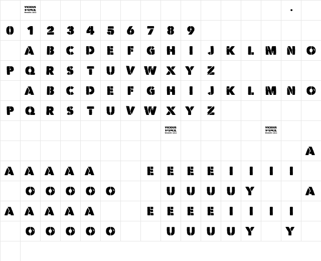 Vicious Stencil Regular Character Map