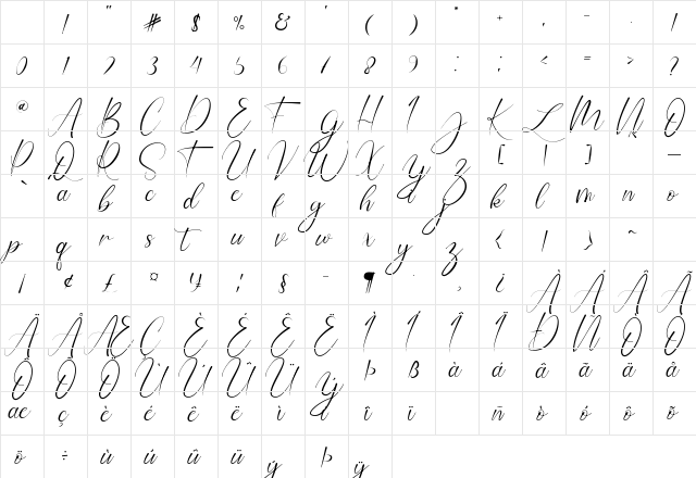 Winston Andrews Regular Character Map