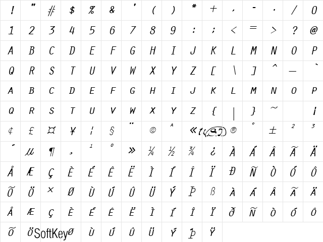 Oracle Italic Character Map