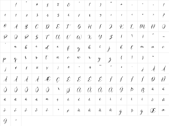 Gardenia Regular Character Map