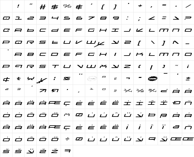 Oramac Light Italic Character Map